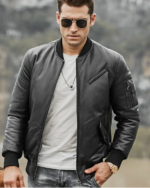 Austin Mens Black Bomber Real Lambskin Leather Jacket - Image 7