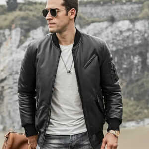 Austin Mens Black Bomber Real Lambskin Leather Jacket