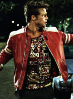 Brad Pitt Tyler Durden Fight Club Mayhem Red & White Leather Jacket