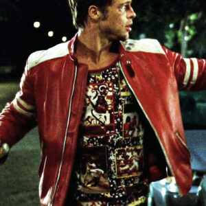 Brad Pitt Tyler Durden Fight Club Mayhem Red & White Leather Jacket